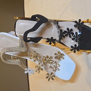 Crystal Flowers Dressy Sandals  Gold